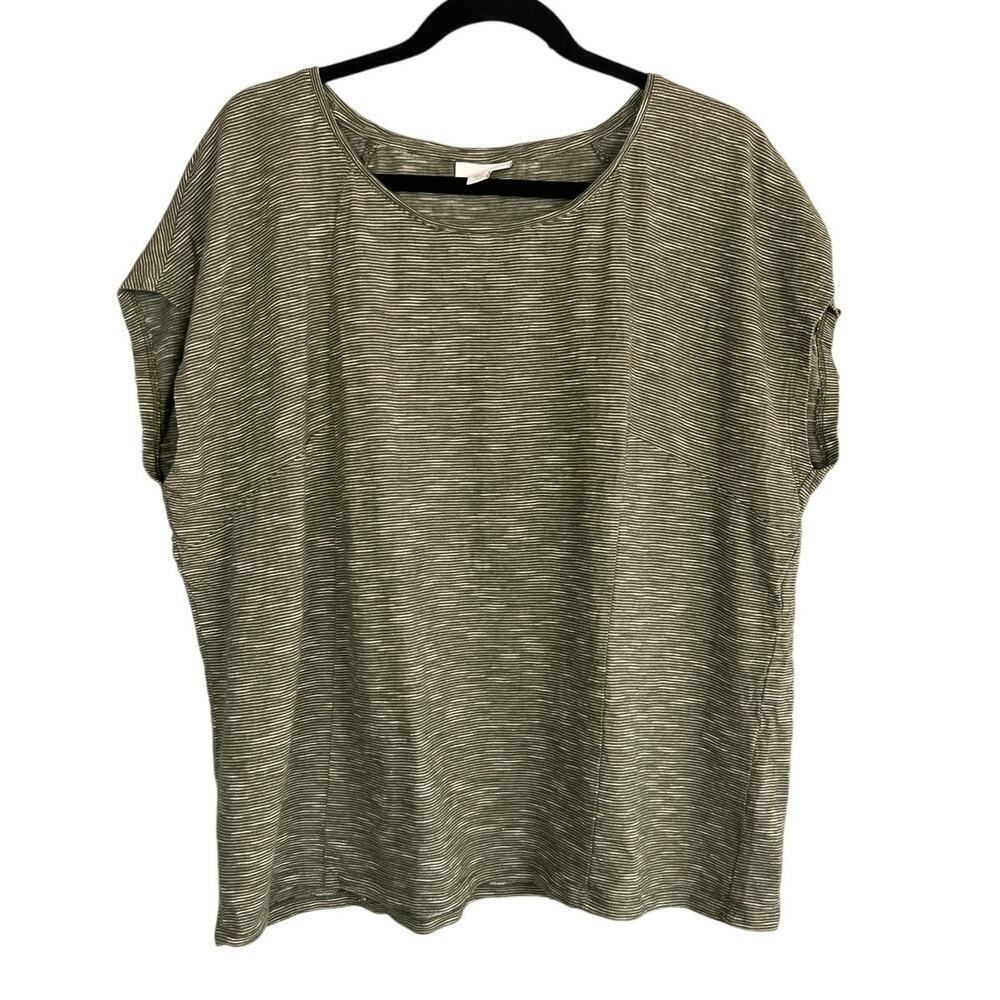 J Jill Green and White Relaxed Boxy Fit Cap Sleeve Tee Size L